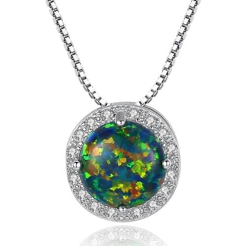 Round Opal Necklace Sterling Silver Necklaces 925 For Women Zircon 7mm Opals Pendant Necklace Gift Fine Jewelry