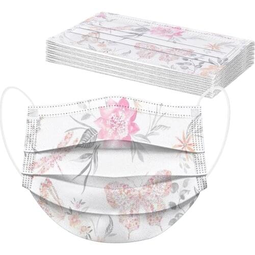 30pcs Flower Design Masks Disposable Face Masks For Women Fashion Elegant Printed 3ply Protection Maske Halloween Cosplay