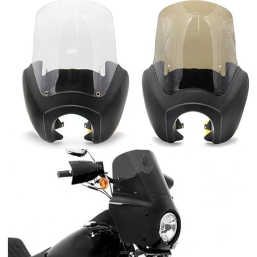 For 1987-2017 Harley T-Sport Dyna FXR Matte Black Front Fairing With 15" Clear Windshield Kits Motorcycle Headlight Mask Cover
