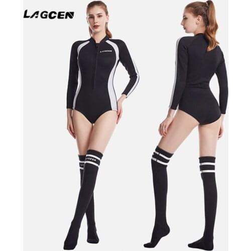 LAGCEN 2.5MM Neoprene Bikini wetsuit Diving Stocking Women Long Sleeve skin diving suit sun-proof Surfing Snorkeling Swimwear