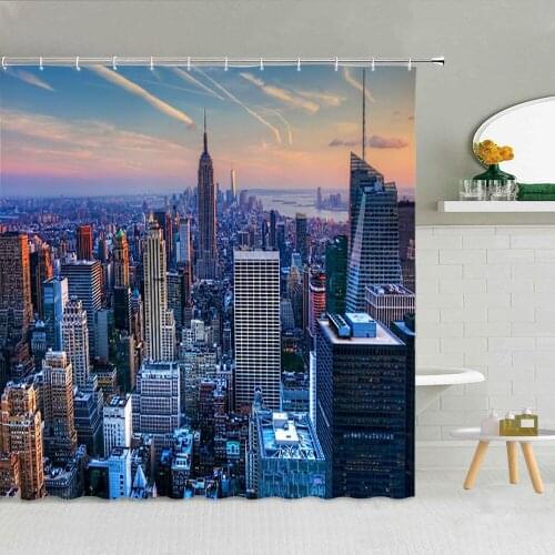 Night View Of Urban High-Rise Buildings Shower Curtain Waterproof Polyester Fabric High Quality Bath Screen Home Decor With Hook