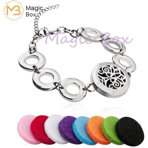 Newest Design Fashion 25mm locket 316L Stainless Steel Essential Oil Diffuser Bracelet with 8Pads