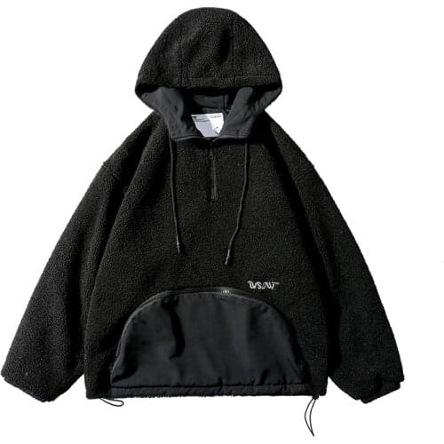 2021 New Winter Autumn Men Plush Thickening Granular Fluff Garment Zipper Patchwork Loose Casual Hoodies