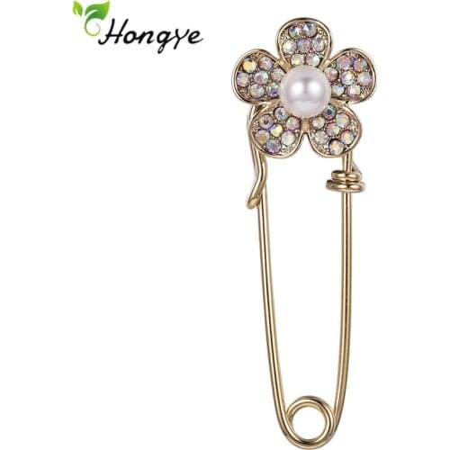 Hongye New Fashion Gold Flower Freshwater Pearl Brooches Zircon Coat Pins For Woman Girl Party Weeding Cute Jewelry Gift