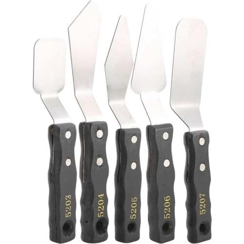 5pc Lettering Pen Palette Knives Kit Spatula Black Wood Handle Stainless Steel Oil Painting Scrape Acrylic Paint Artist Knife