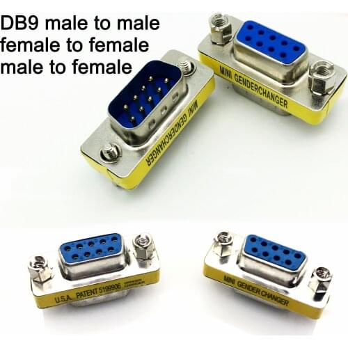 DB9 9Pin Male To Male Mini Gender Changer Adapter RS232 Serial Connector Female To Female Female To Male D-Sub Connectors