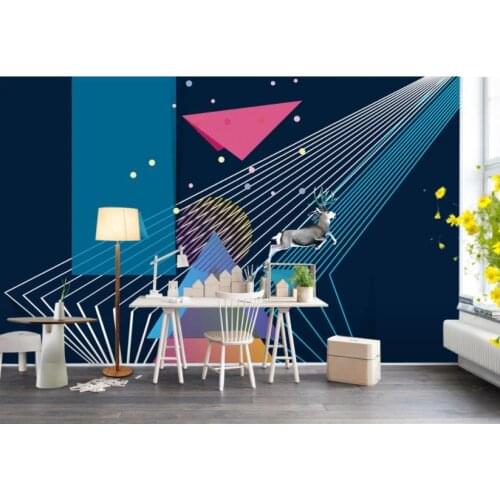 Custom 3D Photo Wallpaper Nordic personality line elk color block Kids room Background Wall Living Room Home Decor Mural
