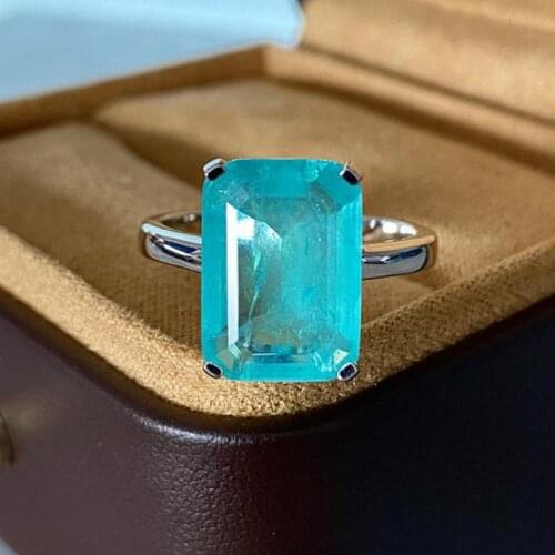 Simple 10*14mm Paraiba Tourmaline Blue Stone Aquamarine Wedding Engagement Rings Lab Diamonds Silver 925 Jewelry Gifts For Girls