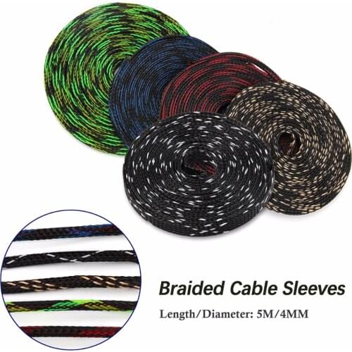 Dropship 5M Insulation 4mm Braided Sleeve Tight PET Expandable Cable Sleeves High Density Sheathing Wire Gland Cables Protection