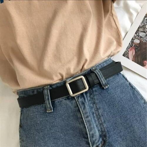 Ladies Vintage Strap Female Waistband 2.3Cm Width Fashion Women Belt Non-Porous Square Buckle Jeans Black Belt Chic Luxury Brand