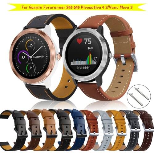 20/22MM For Garmin Forerunner 245 645 Vivoactive 4 3/Venu Move 3 ремешок Sport Genuine Leather Bands /Venu SQ Music Wrist Straps