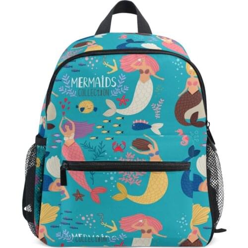 Mermaids printed School Bags Girl and Boys Backpack mochila feminina Baby Toddler Kids Cute Kindergarten Preschool Cartoon Bag