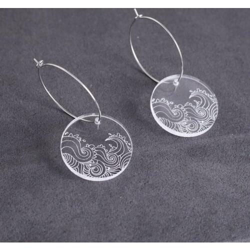 Fashion Chinese Style Transparent Disc Carved with Cranes Hoop Earrings For Women Wave Clouds Acrylic Earrings Jewelry E18192