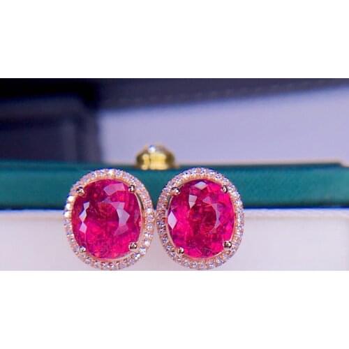 E708 Fine Jewelry Real 18K Rose Gold Red Tourmaline 3.8ct Gemstone Drop Earrings for Women