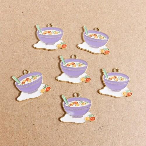 10pcs 24*21mm Cartoon Enamel Soup Charms for Jewelry Making Alloy Bowl Charms Pendant Fit DIY Necklaces Earrings Craft Accessory