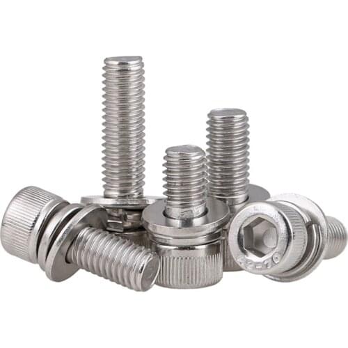 30Pcs M2.5 M3 M4 304 Stainless Steel Hex Socket Head Cap Three Combination Screws