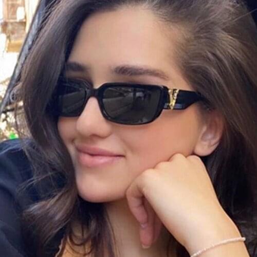 Black Rectangular Square Women Sunglasses Trendy Narrow Shades Fashion Brand Sun Glasses For Female Lady Eyeglass UV400