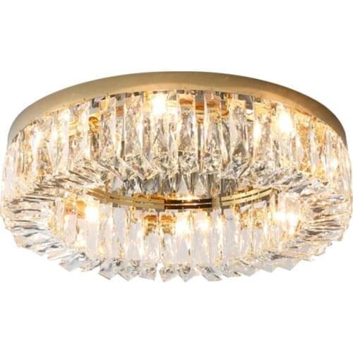 Modern Luxury Crystal Ceiling Lights Simple Round Villa Foyer Bedroom Lighting Fixture Gold/Chrome Stainless Steel Ceiling Lamps