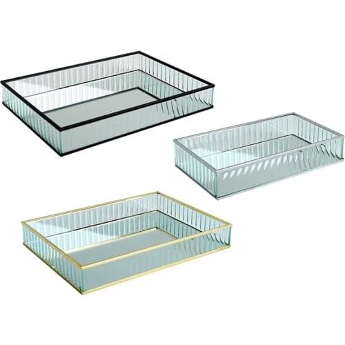 Glass Mirror Tray long table arrangement wine glass storage plate breakfast decoration plate cake plate