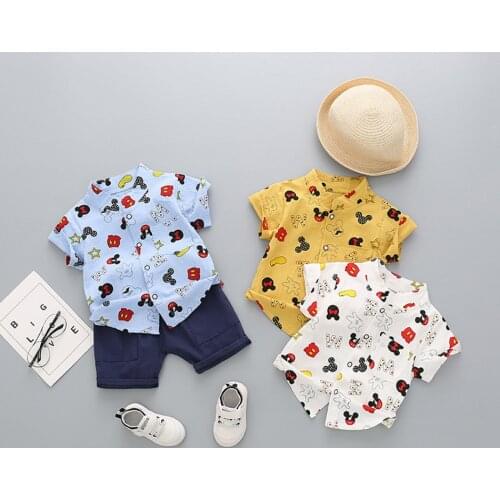 Toddler Boys Baby Kids Girl Floral Print Tops+ Shorts Outfit Set Clothes Cartoon Mickey Shirts Summer Outfit Clothes 12M-4T