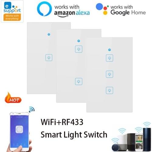 WiFi Smart Light Switch 90-250V 120 Model eWeLink APP With RF Function US Touch Wall Switch Work With Alexa Google Home