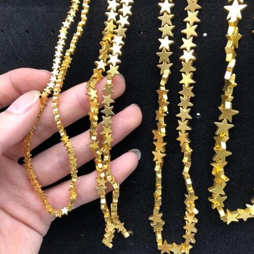 WLYeeS Matte 18 Gold Five-pointed Star Natural Stone 4 6 8 10mm Hematite Loose Beads for Jewelry Bracelet Earring Pendant Making