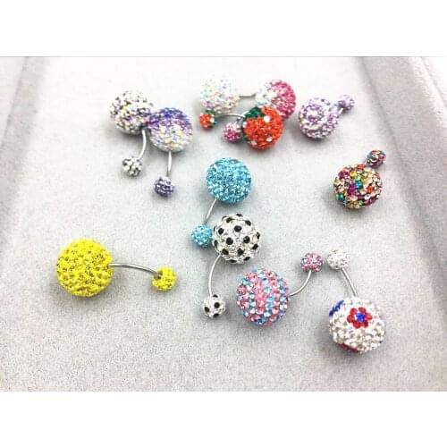 Free shippment 20pcs Body Jewelry -16g Mix colors Navel Belly Rings/Earring/Ear Studs Biggest balls 14mm Shine Nice Piercing Bar