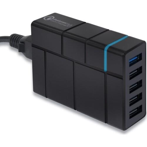 Delippo Quick Charge 2.0 50W Adapter USB Charger Smart 5 Ports Desktop Charger Mobile Phone Travel Charger For Smartphone BLACK