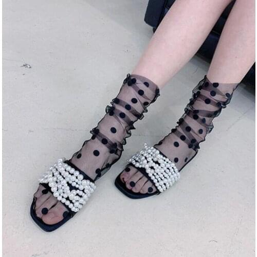 Summer Womens Polka Dot Transparent Tulle Thin Breathable Middle Tube Socks new