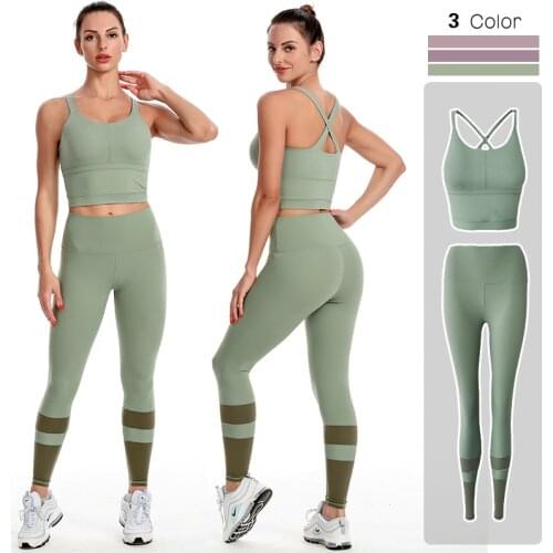2 Pieces Seamless Women Yoga Set Workout Sportswear Gym Clothing Fitness Crop Top Vest Bra High Waist Leggings Sports Suits