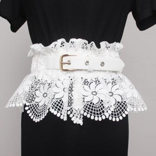 2020 spring and summer fashion trend lace cloth waist sealing female wide decorative white shirt dress T-shirt belt worn outside
