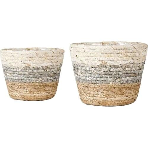 2PCS Nordic Handmade Seagrass Storage Basket Indoor Outdoor Flower Pot Plant Container Home Decoration, M & S
