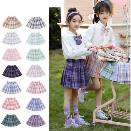 2021 Plaid Pleated Skirt Shool Uniform Set Jk Uniform Japanese White Shirts + Skirt Set with Bow Knot Child Clothes Set Kids