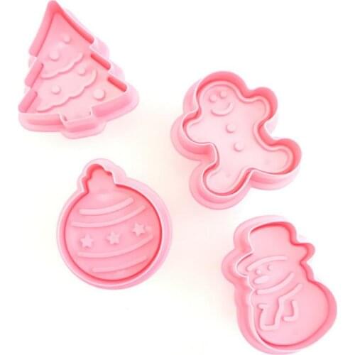 4pcs Cookie Stamp Biscuit Mold 3D Plunger Cutter DIY Baking Mould Gingerbread House Christmas Cookie Cutters Kitchen Accessories