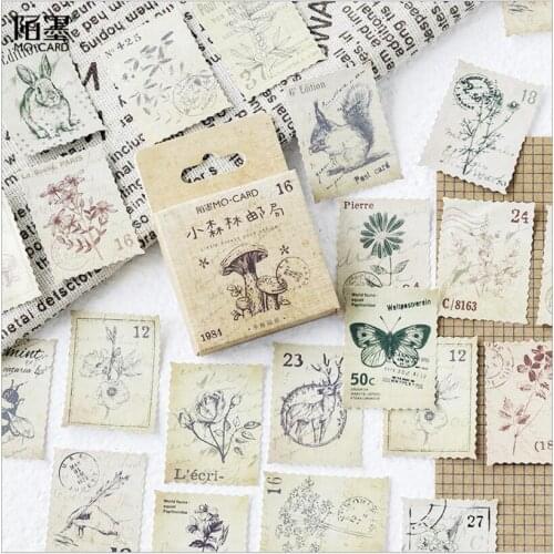 46pcs/box Retro forest post office Stamp Animal plants Decorative mini Sticker Scrapbooking Label photo Diary Sticker Stationery