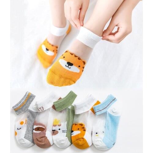 5 Pairs/Lot Children Cotton Socks Boy Girl Baby Infant Ultrathin Fashion Breathable Solid Mesh Socks For Summer 0-12T Teens Kids