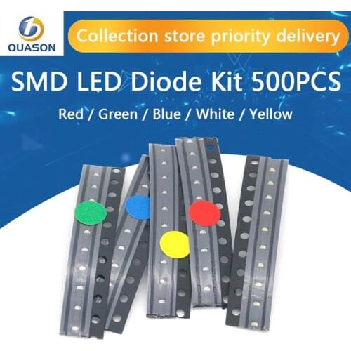 500pcs=5colors x 100pcs 5050 5730 1210 1206 0805 0603 0402 SMD LED Diode Kit Red / Green / Blue / White / Yellow