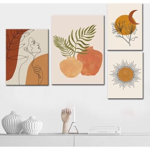 Landscape Abstract Poster Line Face Wall Art Print Sun Moon Canvas Painting Boho Wall Pictures for Living Room Home Decoration