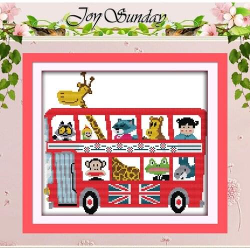Animal Bus Patterns Counted Cross Stitch 11CT 14CT Cross Stitch Set Wholesale Cartoon Cross-stitch Kit Embroidery Needlework