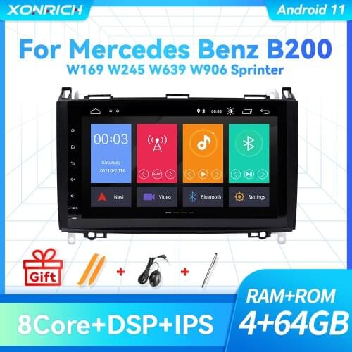 4GB+64GB Carplay Android 11 2 Din Car Radio For Mercedes Sprinter W906 Benz B200 A B Class W169 W245 Viano Vito W639 DSP IPS