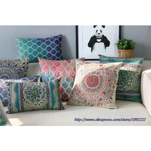 Bohemian Pillows Cases Geometric Cushions Covers Home Decor Flower Throw Pillows Cover Linen Cushion Cover 45x45cm