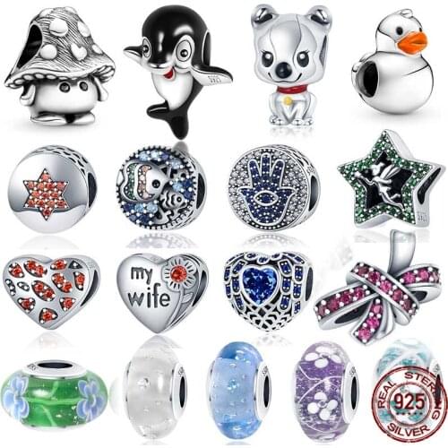 100% Real 925 Sterling Silver Black shark and green five-pointed star Fit Original 3mm Bangle Making Fashion DIY Jewelry For Wom