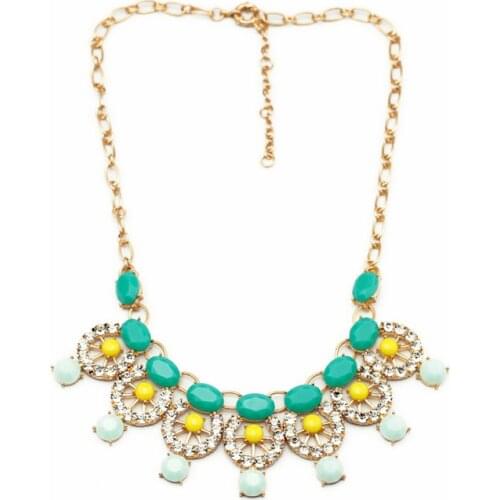 Bulk Price Colorful Clear Green Blue Rose Pink Stone Geometric Pendant Necklace For Women Gold Color Statement Necklace