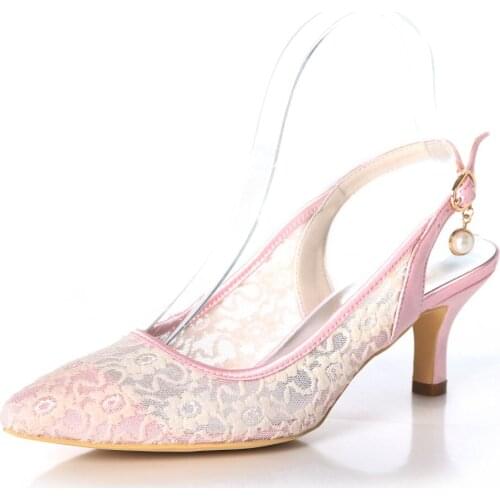 Creativesugar soft lace pointed toe slingback pumps med heel bridal wedding party prom ball shoes white ivory pink red black