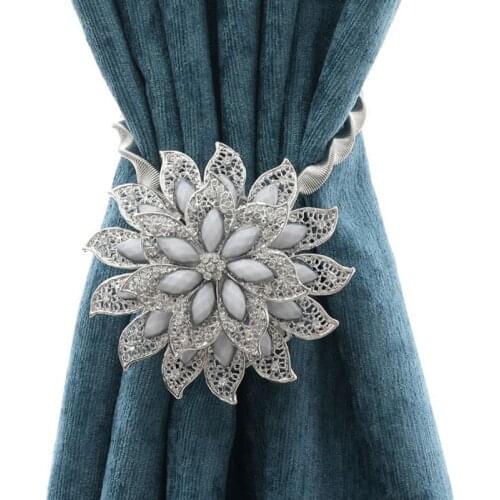 Colorful Curtain Buckle Flower Stretchable Spring Magnetic Curtain Clip Curtain Holder Rhinestone Creative Strap Flower Cortinas