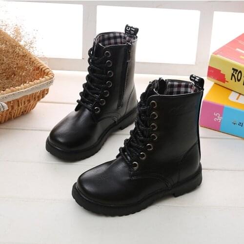 Children Martin Boots for Boys and Girls Unisex Kids Leather Boots Non-slip Fashion Waterproof Classic Shoes Warm 27-42 Zipper
