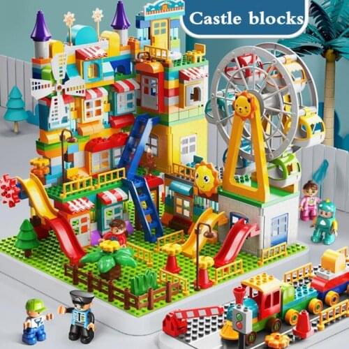 Kids Ferris wheel building blocks amusement park House Roof Big Particle Assembly Blocks Plastic Castle DIY toys Bricks Gift