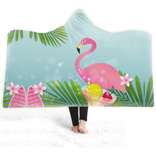 Flamingo Hooded Blanket Tropical Sherpa Fleece Wearable Blanket Floral Kids Adults Throw Blanket Home Textiles