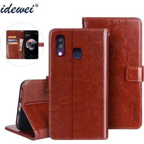 IDEWEI For Samsung Galaxy A40 Case Cover Luxury Leather Phone Case For Samsung A40 A405F Protective Flip Case Wallet Case 5.9"