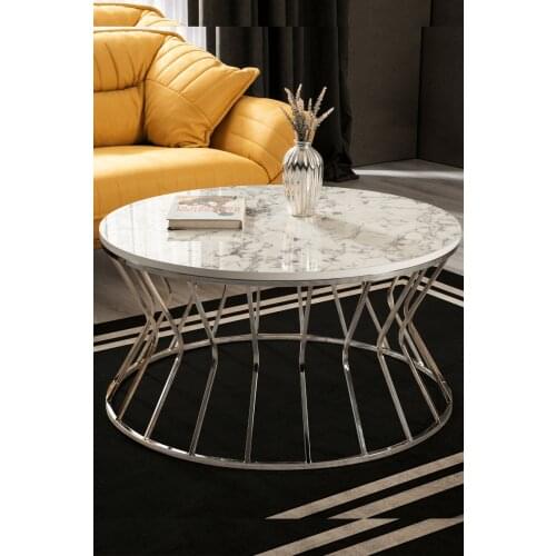 Roman Chrome Metal Legs, Marble Pattern Mdf'li Medium coffee table coffee tables table basse furniture living room table